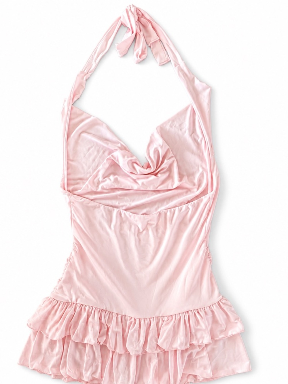Halter Draped Neckline Ruffle Mini Dress - Picture 4 of 4